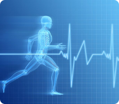 Immagine grafica di un atleta che corre su uno sfondo rappresentante il tracciato di un elettrocardiogramma