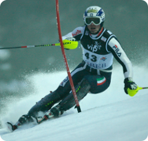 Immagine rappresentante uno sciatore in slalom sul palo
